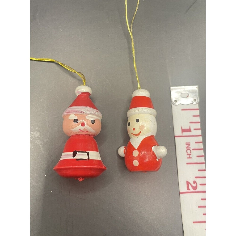 Vintage Wooden Santa Claus Christmas Miniature Ornaments